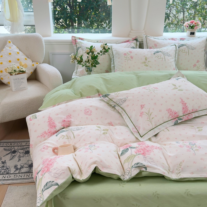 91家纺网 家纺一手货源 找家纺 铭博家纺 2026新款13070新款100%全棉纯棉印花工艺款吊边四件套 浪漫花香