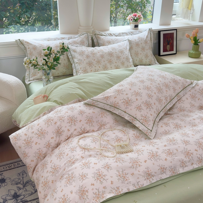 91家纺网 家纺一手货源 找家纺 铭博家纺 2026新款13070新款100%全棉纯棉印花工艺款吊边四件套 雅花意