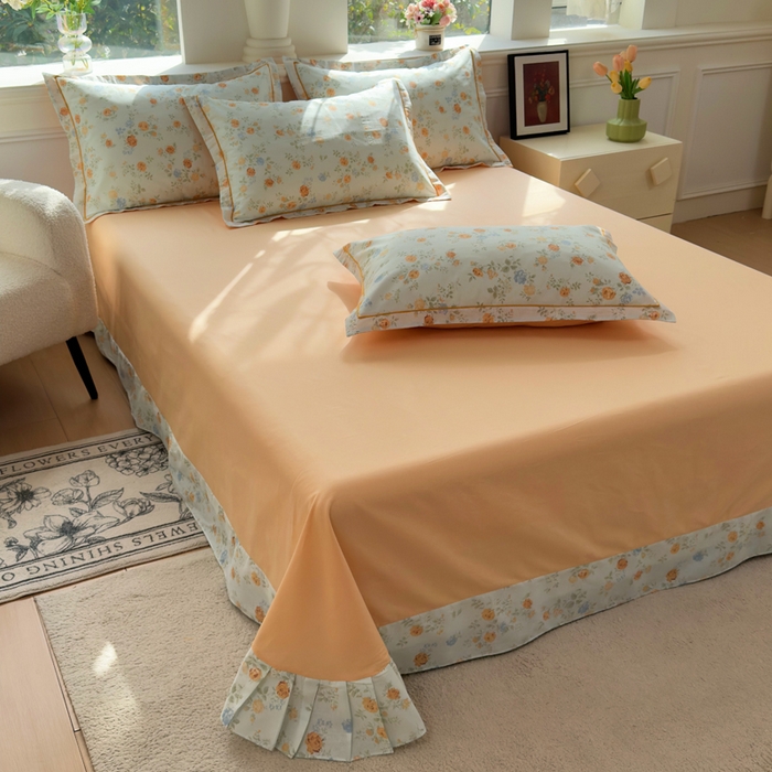 91家纺网 家纺一手货源 找家纺 铭博家纺 2026新款13070新款100%全棉纯棉印花工艺款吊边四件套 烟雨江南-兰