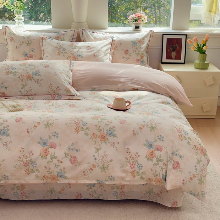 91家纺网 家纺一手货源 找家纺 铭博家纺 2026新款13070新款100%全棉纯棉印花工艺款吊边四件套 旷野风眠