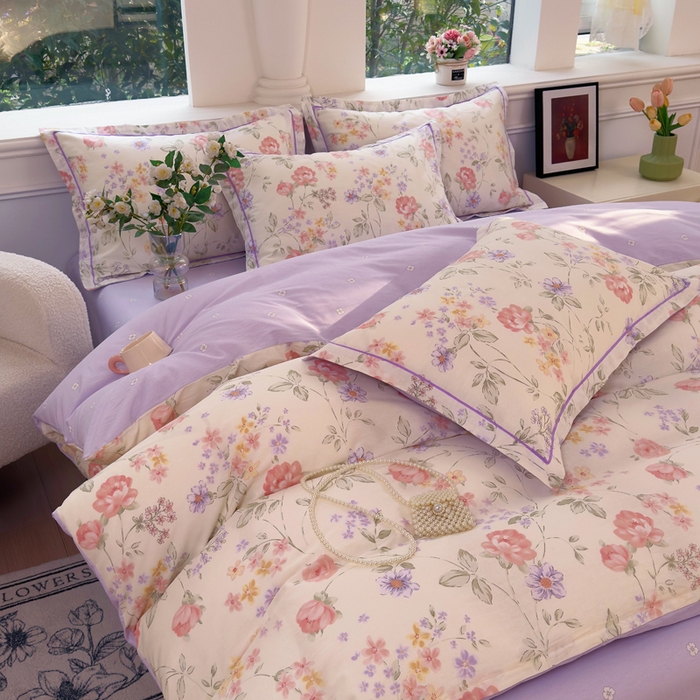 91家纺网 家纺一手货源 找家纺 铭博家纺 2026新款13070新款100%全棉纯棉印花工艺款吊边四件套 时夏