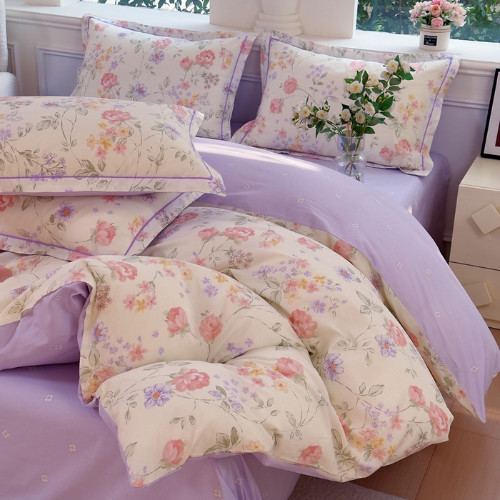 91家纺网 家纺一手货源 找家纺 铭博家纺 2026新款13070新款100%全棉纯棉印花工艺款吊边四件套 时夏