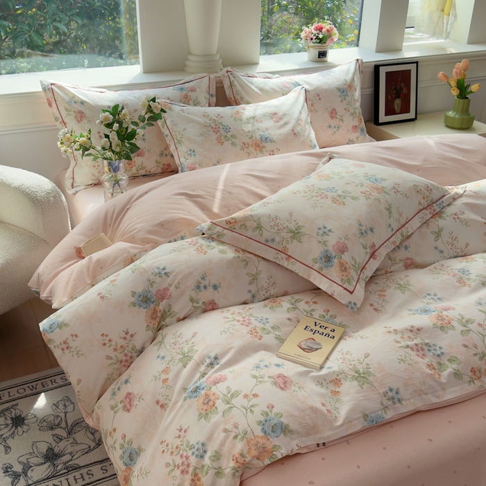 91家纺网 家纺一手货源 找家纺 铭博家纺 2026新款13070新款100%全棉纯棉印花工艺款吊边四件套 旷野风眠