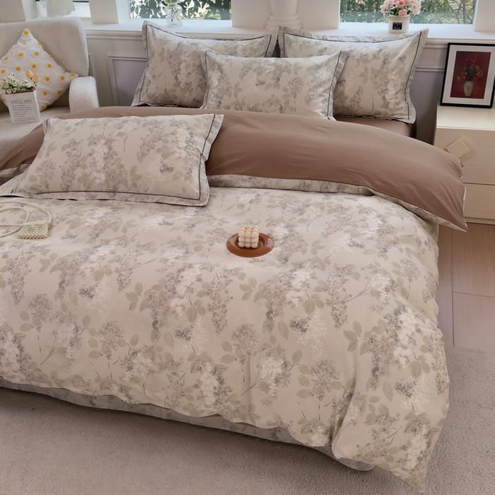 91家纺网 家纺一手货源 找家纺 铭博家纺 2026新款13070新款100%全棉纯棉印花工艺款吊边四件套 秋晚云山