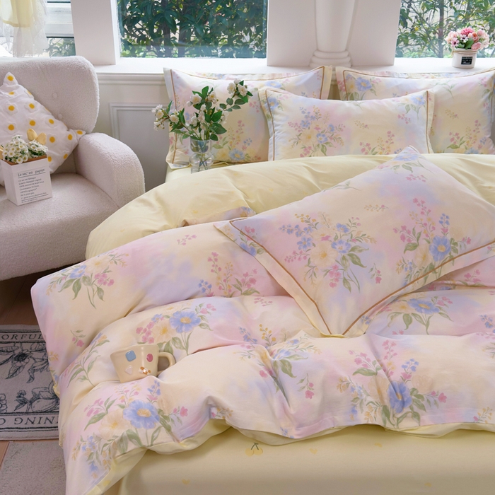 91家纺网 家纺一手货源 找家纺 铭博家纺 2026新款13070新款100%全棉纯棉印花工艺款吊边四件套 琪花瑶草