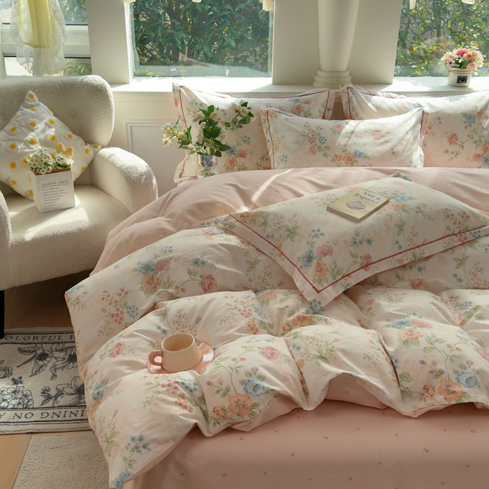 91家纺网 家纺一手货源 找家纺 铭博家纺 2026新款13070新款100%全棉纯棉印花工艺款吊边四件套 旷野风眠