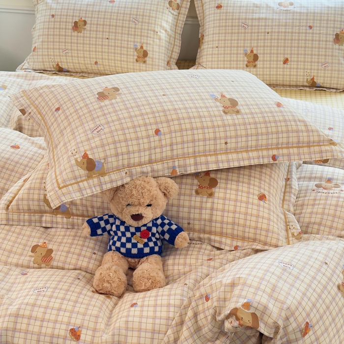 91家纺网 家纺一手货源 找家纺 铭博家纺 2026新款13070新款100%全棉纯棉印花工艺款吊边四件套 吉象条格-咖