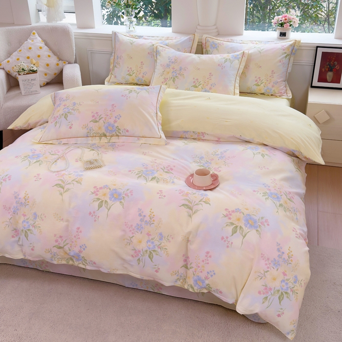 91家纺网 家纺一手货源 找家纺 铭博家纺 2026新款13070新款100%全棉纯棉印花工艺款吊边四件套 琪花瑶草