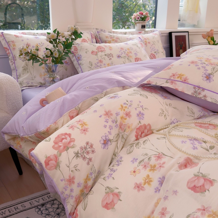 91家纺网 家纺一手货源 找家纺 铭博家纺 2026新款13070新款100%全棉纯棉印花工艺款吊边四件套 时夏