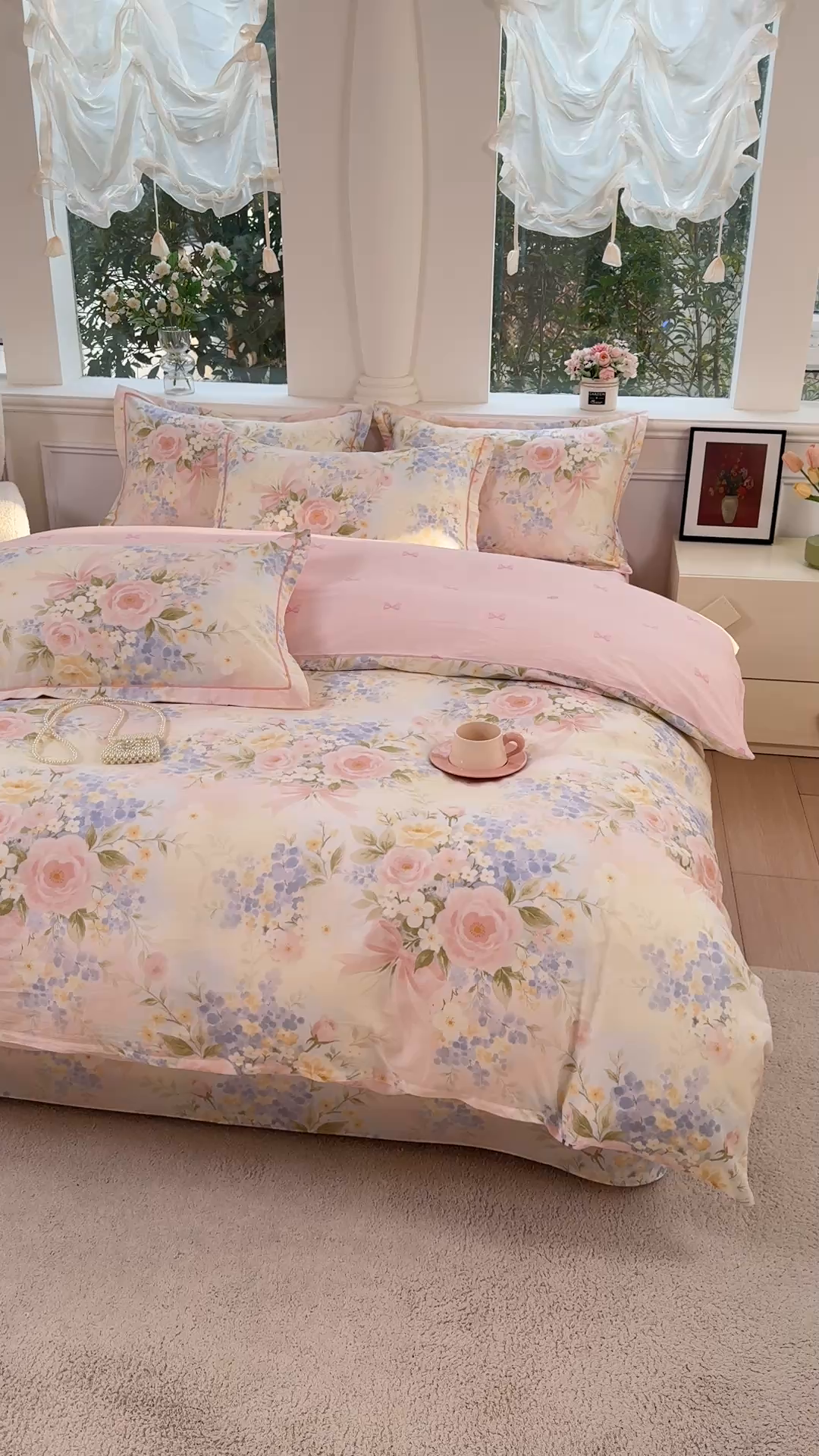 91家纺网 家纺一手货源 找家纺 铭博家纺 2026新款13070新款100%全棉纯棉印花工艺款吊边四件套 水墨嫣然