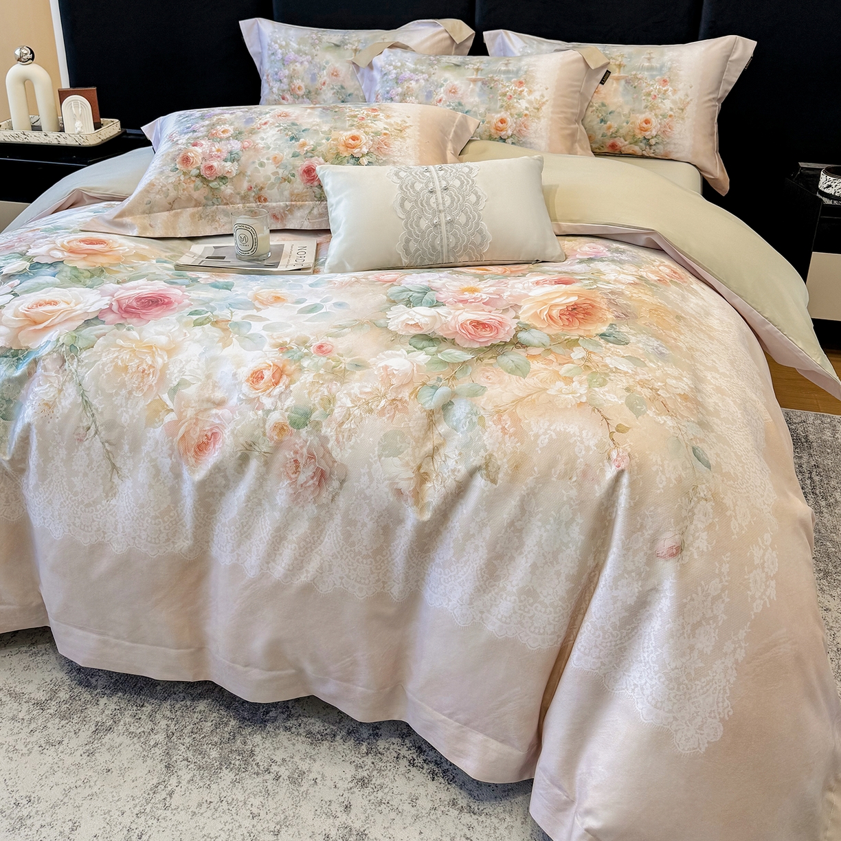 91家纺网 家纺一手货源 找家纺 （总）莱势 2026新款100支全棉纯棉50x50s贡缎长绒棉数码印花四件套高端礼盒-芙光