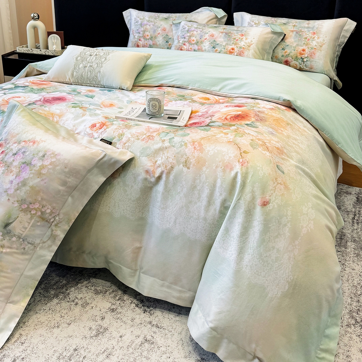 91家纺网 家纺一手货源 找家纺 莱势 2026新款100支全棉纯棉50x50s贡缎长绒棉数码印花四件套高端礼盒-芙光 芙光-绿野仙踪