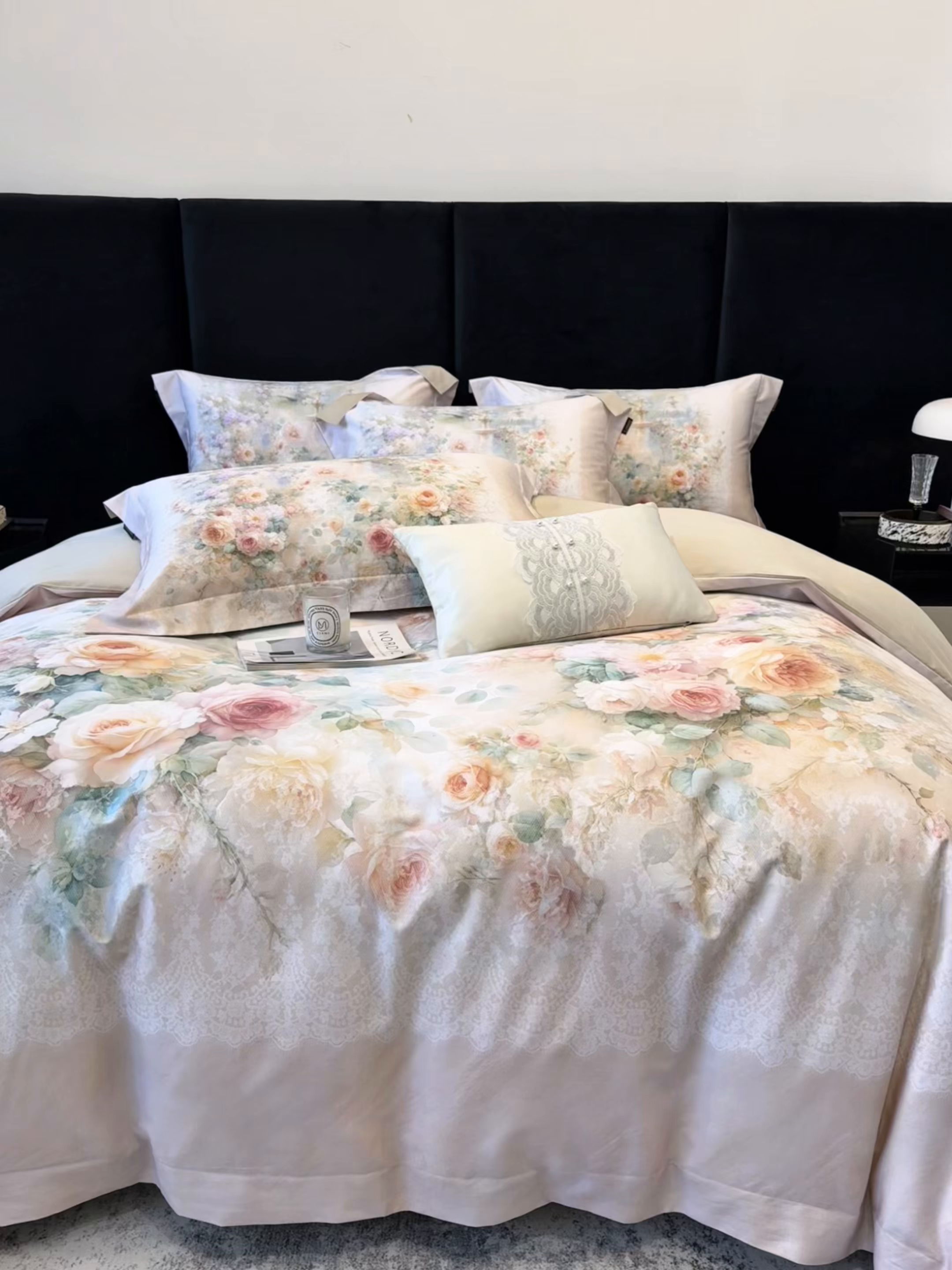 91家纺网 家纺一手货源 找家纺 莱势 2026新款100支全棉纯棉50x50s贡缎长绒棉数码印花四件套高端礼盒-芙光 芙光-香槟