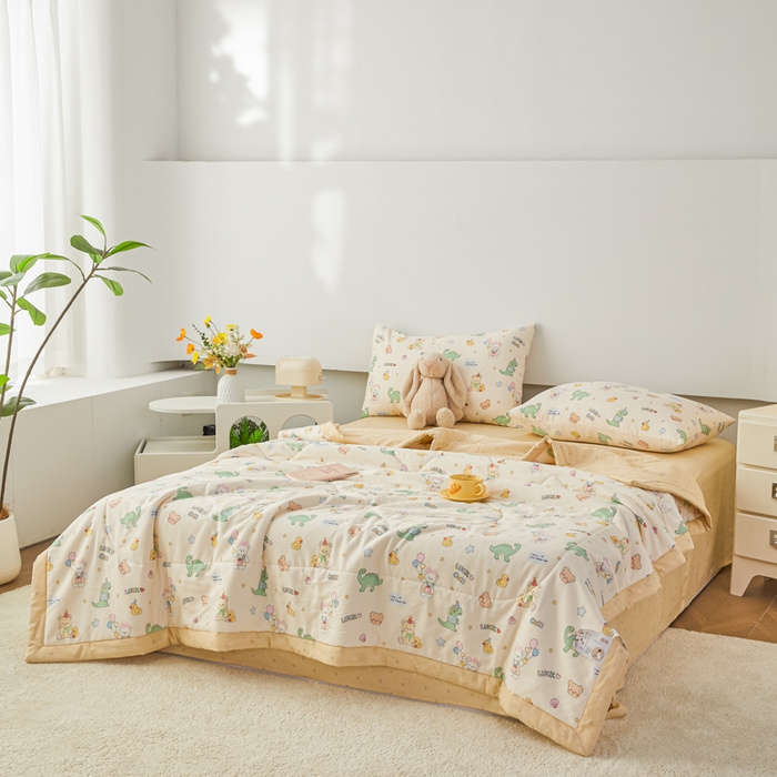 91家纺网 家纺一手货源 找家纺 尊妙被业 2026新款小清新花卉里外全棉纯棉棉花被夏被夏凉被空调被 动物气球园