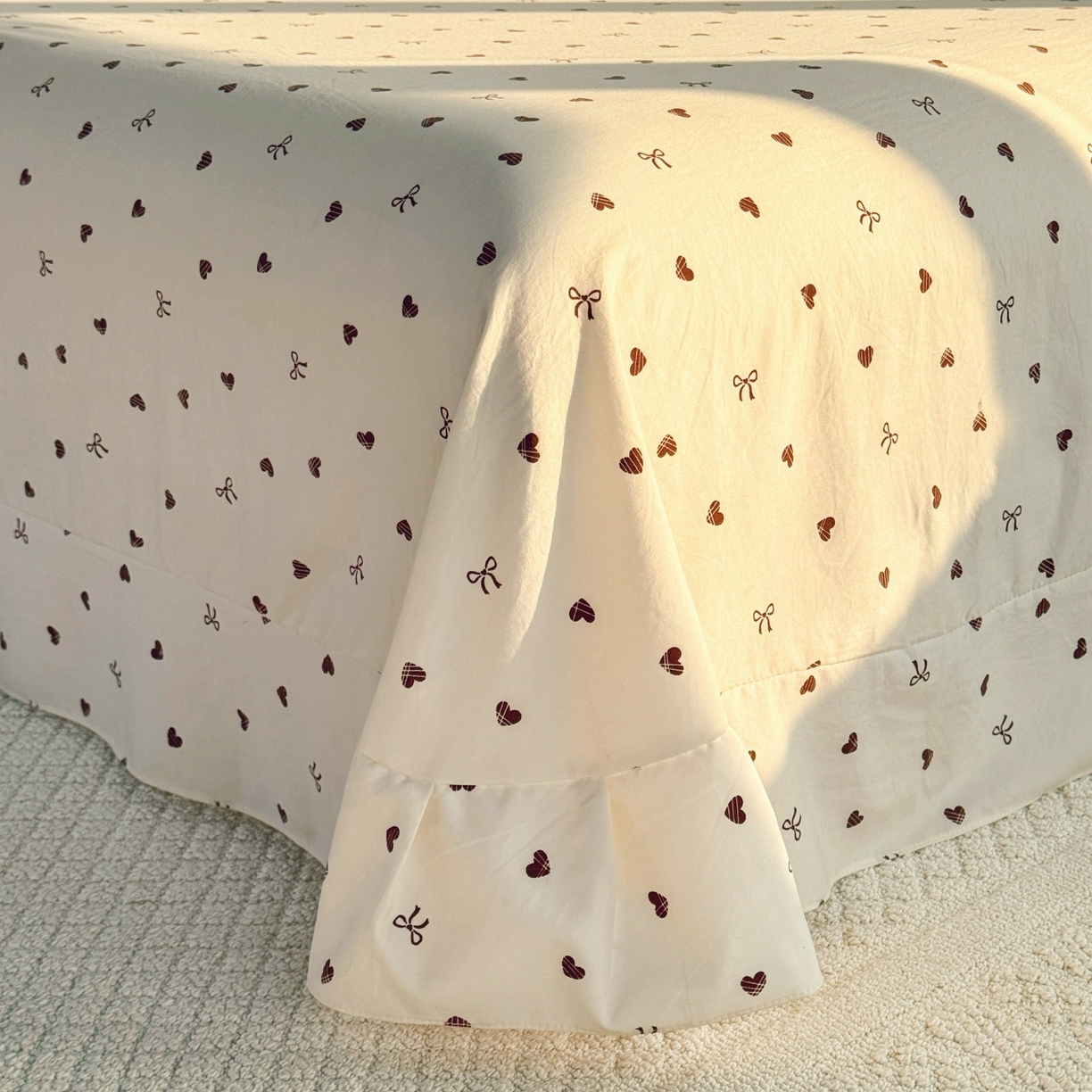 91家纺网 家纺一手货源 找家纺 庭笙 2026新款可爱少女心玫瑰花碎花拼接棉感四件套-花漫里 花漫里-米