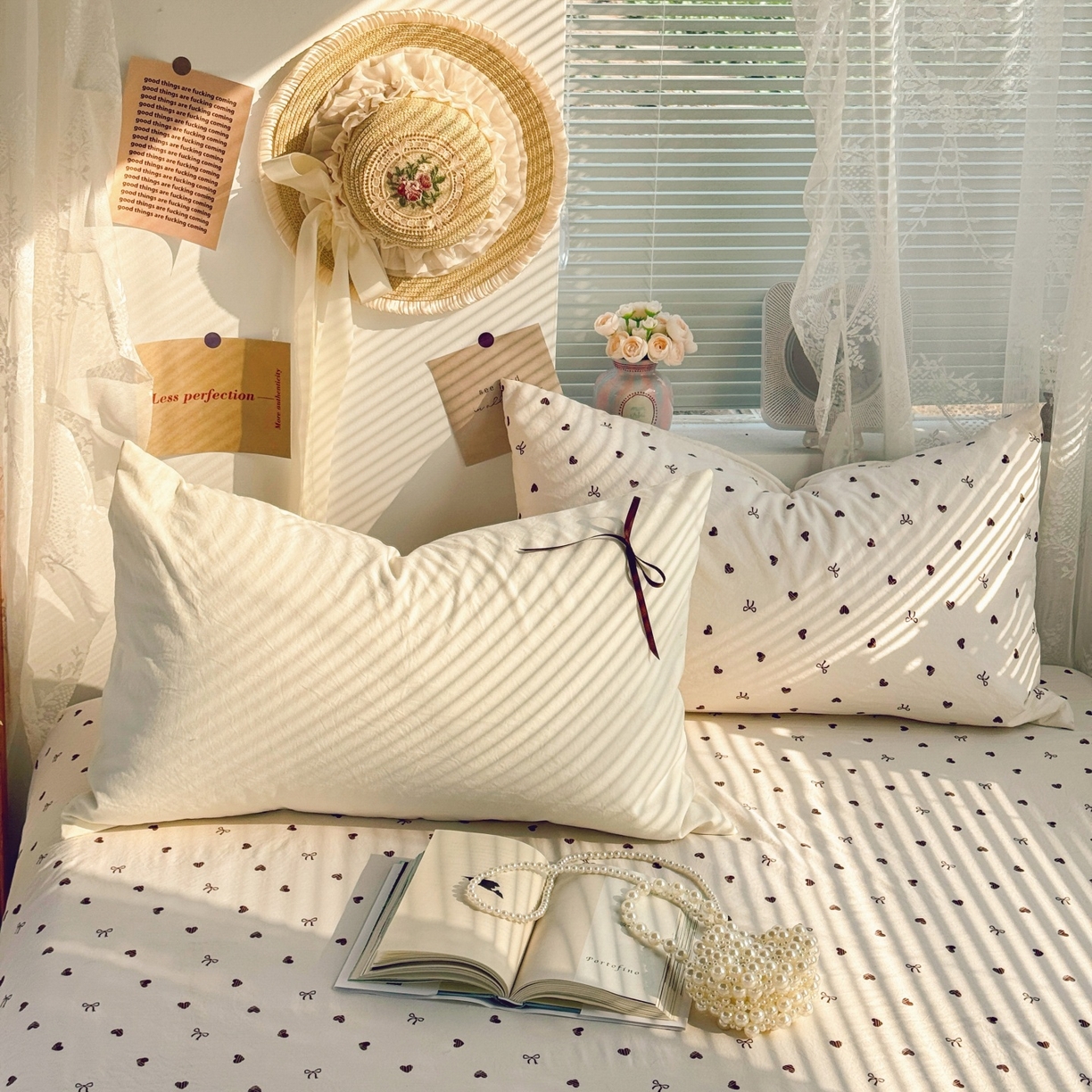 91家纺网 家纺一手货源 找家纺 庭笙 2026新款可爱少女心玫瑰花碎花拼接棉感四件套-花漫里 花漫里-米