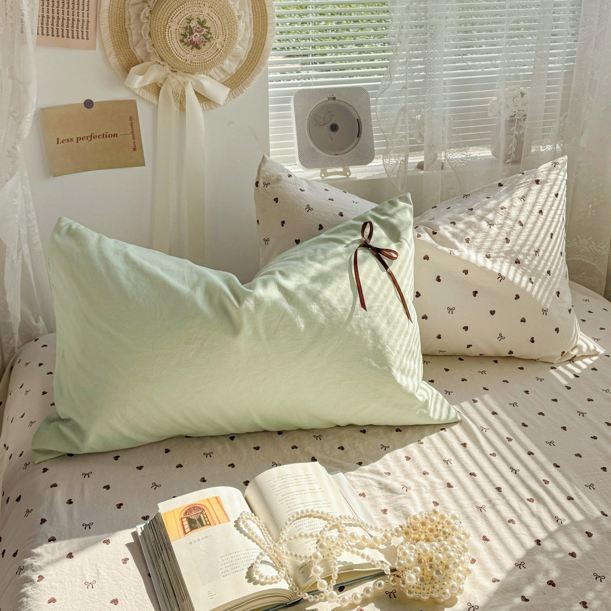 91家纺网 家纺一手货源 找家纺 庭笙 2026新款可爱少女心玫瑰花碎花拼接棉感四件套-花漫里 花漫里-绿