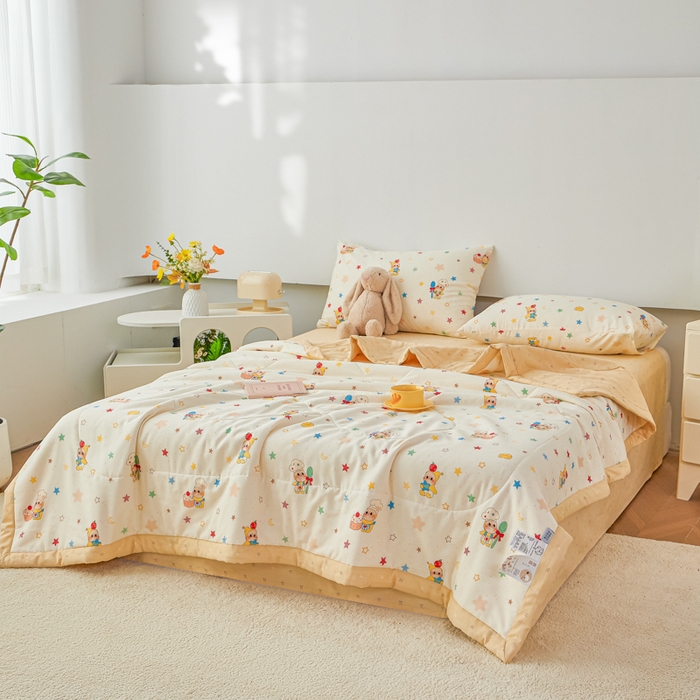 91家纺网 家纺一手货源 找家纺 尊妙被业 2026新款小清新花卉里外全棉纯棉棉花被夏被夏凉被空调被 快乐小星星