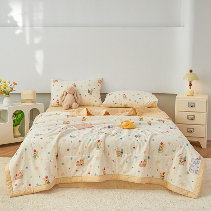 91家纺网 家纺一手货源 找家纺 尊妙被业 2026新款小清新花卉里外全棉纯棉棉花被夏被夏凉被空调被 快乐小星星