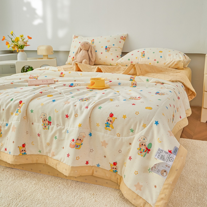 91家纺网 家纺一手货源 找家纺 尊妙被业 2026新款小清新花卉里外全棉纯棉棉花被夏被夏凉被空调被 快乐小星星