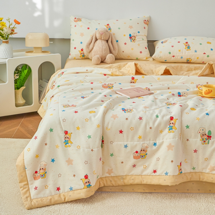 91家纺网 家纺一手货源 找家纺 尊妙被业 2026新款小清新花卉里外全棉纯棉棉花被夏被夏凉被空调被 快乐小星星