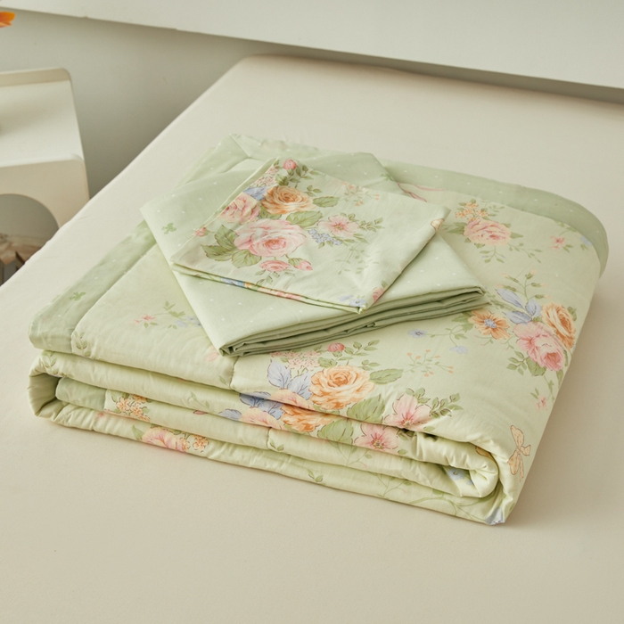 91家纺网 家纺一手货源 找家纺 尊妙被业 2026新款小清新花卉里外全棉纯棉棉花被夏被夏凉被空调被 恋夏花开-绿