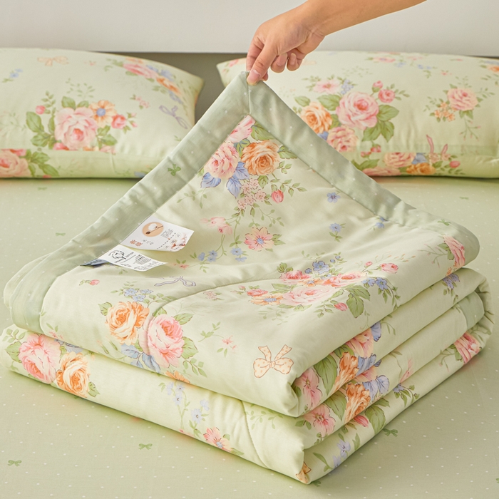 91家纺网 家纺一手货源 找家纺 尊妙被业 2026新款小清新花卉里外全棉纯棉棉花被夏被夏凉被空调被 恋夏花开-绿