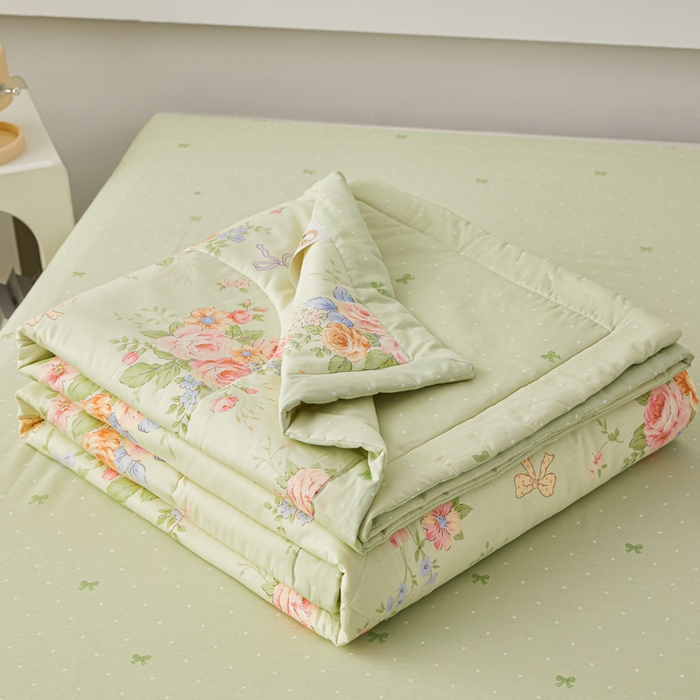 91家纺网 家纺一手货源 找家纺 尊妙被业 2026新款小清新花卉里外全棉纯棉棉花被夏被夏凉被空调被 恋夏花开-绿