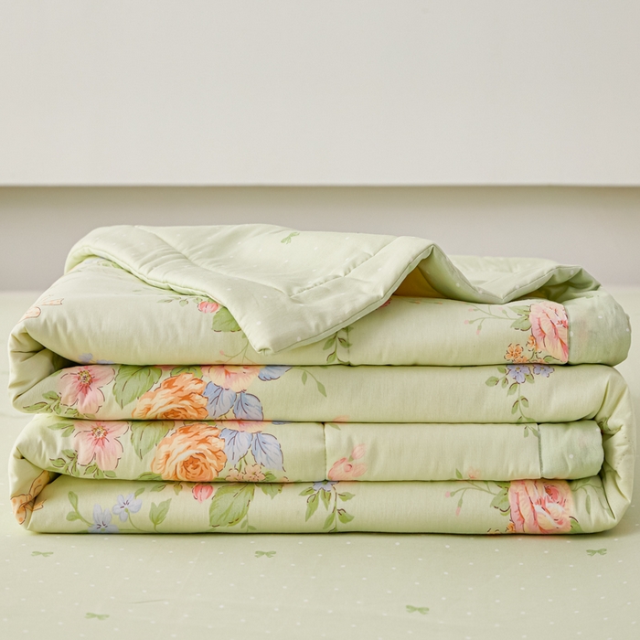 91家纺网 家纺一手货源 找家纺 尊妙被业 2026新款小清新花卉里外全棉纯棉棉花被夏被夏凉被空调被 恋夏花开-绿