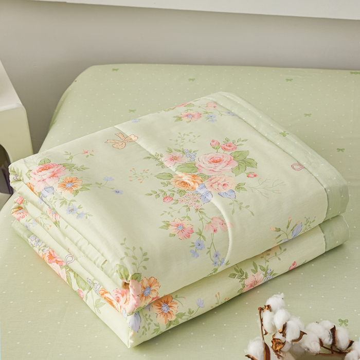 91家纺网 家纺一手货源 找家纺 尊妙被业 2026新款小清新花卉里外全棉纯棉棉花被夏被夏凉被空调被 恋夏花开-绿