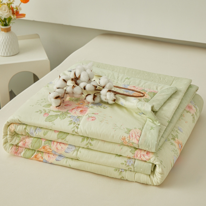91家纺网 家纺一手货源 找家纺 尊妙被业 2026新款小清新花卉里外全棉纯棉棉花被夏被夏凉被空调被 恋夏花开-绿