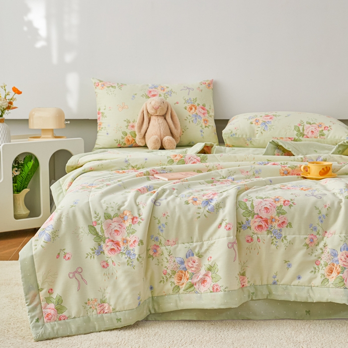 91家纺网 家纺一手货源 找家纺 尊妙被业 2026新款小清新花卉里外全棉纯棉棉花被夏被夏凉被空调被 恋夏花开-绿