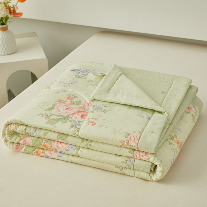 91家纺网 家纺一手货源 找家纺 尊妙被业 2026新款小清新花卉里外全棉纯棉棉花被夏被夏凉被空调被 恋夏花开-绿