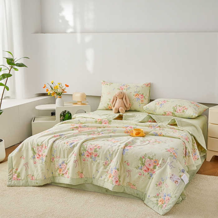 91家纺网 家纺一手货源 找家纺 尊妙被业 2026新款小清新花卉里外全棉纯棉棉花被夏被夏凉被空调被 恋夏花开-绿