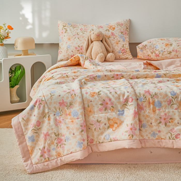 91家纺网 家纺一手货源 找家纺 尊妙被业 2026新款小清新花卉里外全棉纯棉棉花被夏被夏凉被空调被 浅樱故事