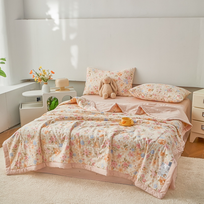 91家纺网 家纺一手货源 找家纺 尊妙被业 2026新款小清新花卉里外全棉纯棉棉花被夏被夏凉被空调被 浅樱故事