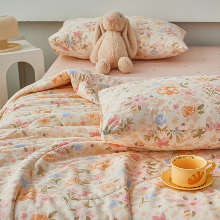 91家纺网 家纺一手货源 找家纺 尊妙被业 2026新款小清新花卉里外全棉纯棉棉花被夏被夏凉被空调被 浅樱故事