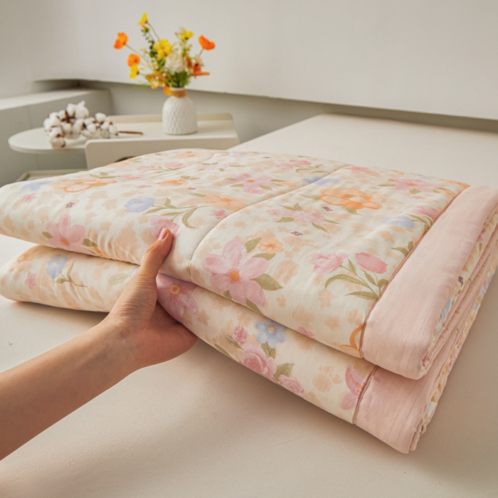 91家纺网 家纺一手货源 找家纺 尊妙被业 2026新款小清新花卉里外全棉纯棉棉花被夏被夏凉被空调被 浅樱故事