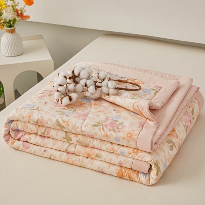 91家纺网 家纺一手货源 找家纺 尊妙被业 2026新款小清新花卉里外全棉纯棉棉花被夏被夏凉被空调被 浅樱故事
