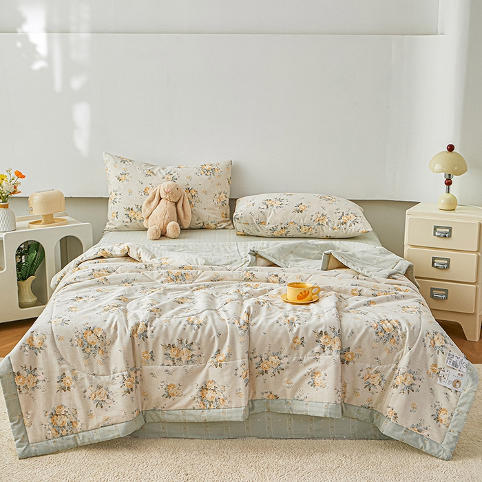 91家纺网 家纺一手货源 找家纺 尊妙被业 2026新款小清新花卉里外全棉纯棉棉花被夏被夏凉被空调被 蔷薇的故事-黄