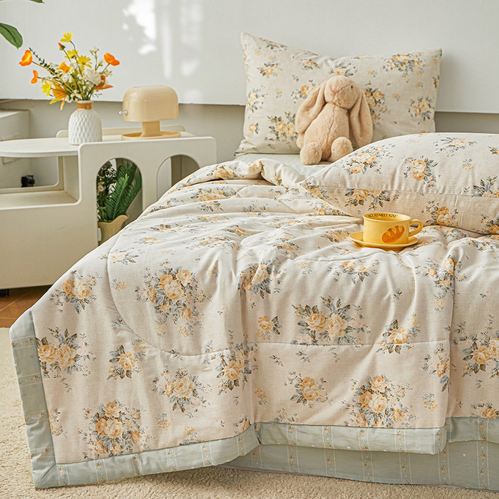 91家纺网 家纺一手货源 找家纺 尊妙被业 2026新款小清新花卉里外全棉纯棉棉花被夏被夏凉被空调被 蔷薇的故事-黄