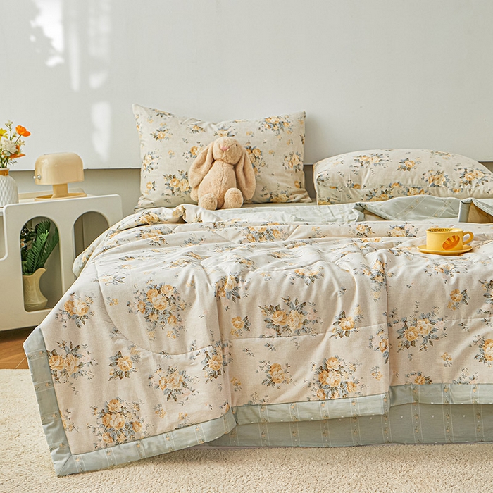 91家纺网 家纺一手货源 找家纺 尊妙被业 2026新款小清新花卉里外全棉纯棉棉花被夏被夏凉被空调被 蔷薇的故事-黄