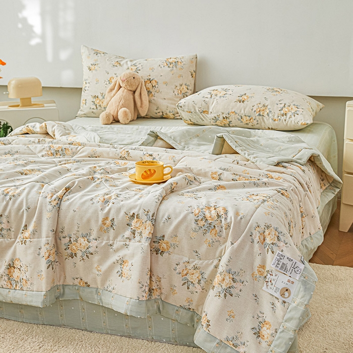 91家纺网 家纺一手货源 找家纺 尊妙被业 2026新款小清新花卉里外全棉纯棉棉花被夏被夏凉被空调被 蔷薇的故事-黄