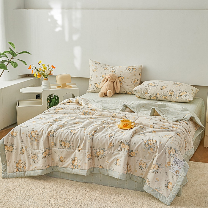 91家纺网 家纺一手货源 找家纺 尊妙被业 2026新款小清新花卉里外全棉纯棉棉花被夏被夏凉被空调被 蔷薇的故事-黄