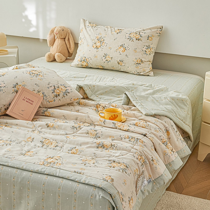 91家纺网 家纺一手货源 找家纺 尊妙被业 2026新款小清新花卉里外全棉纯棉棉花被夏被夏凉被空调被 蔷薇的故事-黄