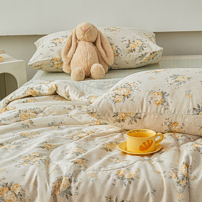 91家纺网 家纺一手货源 找家纺 尊妙被业 2026新款小清新花卉里外全棉纯棉棉花被夏被夏凉被空调被 蔷薇的故事-黄