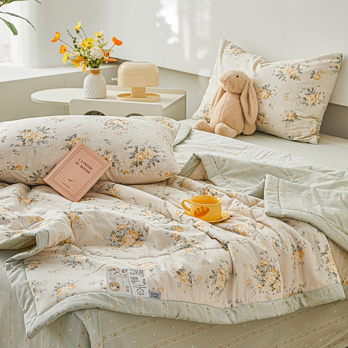91家纺网 家纺一手货源 找家纺 尊妙被业 2026新款小清新花卉里外全棉纯棉棉花被夏被夏凉被空调被 蔷薇的故事-黄