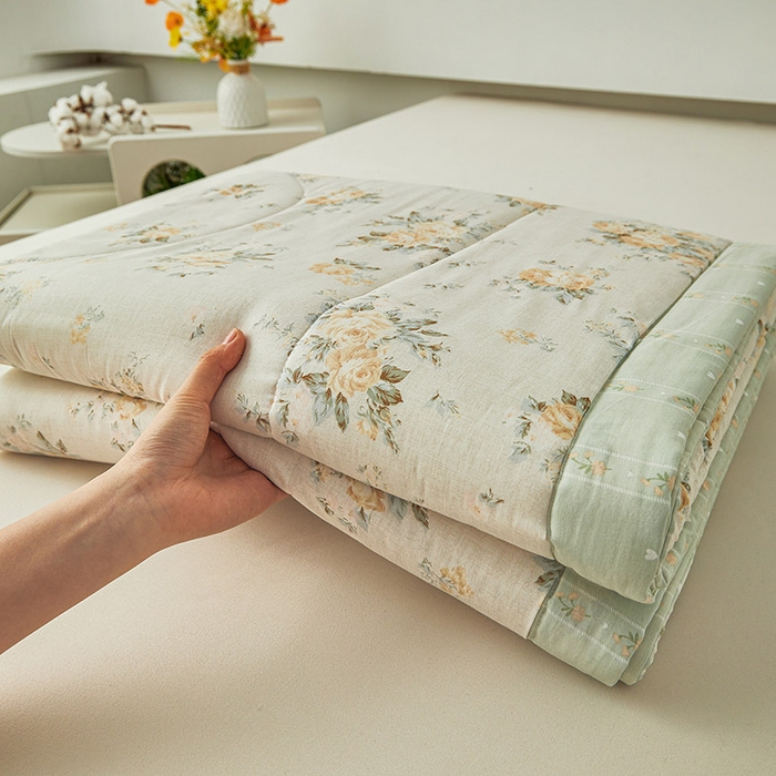 91家纺网 家纺一手货源 找家纺 尊妙被业 2026新款小清新花卉里外全棉纯棉棉花被夏被夏凉被空调被 蔷薇的故事-黄