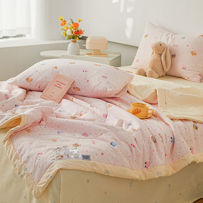91家纺网 家纺一手货源 找家纺 尊妙被业 2026新款小清新花卉里外全棉纯棉棉花被夏被夏凉被空调被 秋日手册-粉