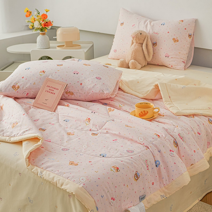 91家纺网 家纺一手货源 找家纺 尊妙被业 2026新款小清新花卉里外全棉纯棉棉花被夏被夏凉被空调被 秋日手册-粉